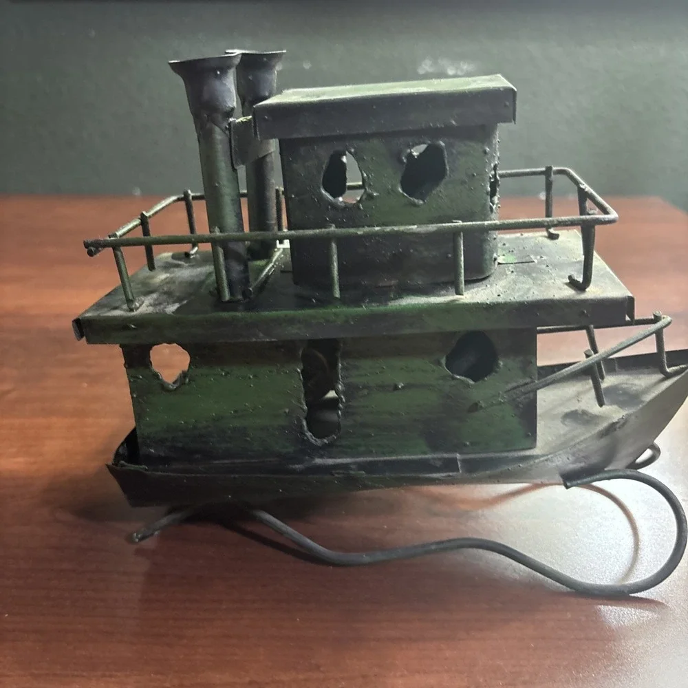 VTG George Imp Copper Tin metal Sculpture wind-up propeller Music Box River Boat